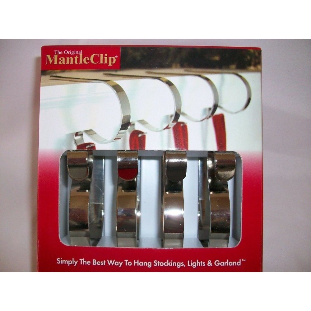 Haute The Original Mantle Clip Set 4 Silver Christmas Stocking Hangers Holders